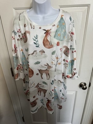 Pixie Lady 2X Woodland Animals Forest Motiff  Off White Christmas Top NWT gift