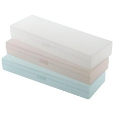 3 Packs Small Plastic Pencil Case Clear Boxes Stationery white,blue and pink