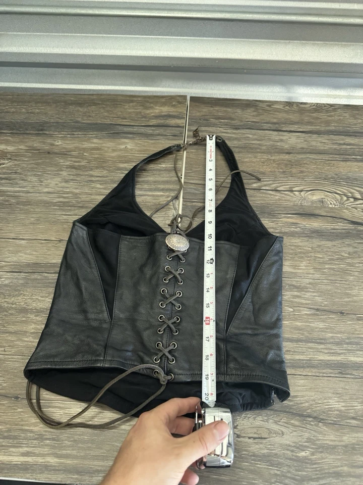 Top/suporte/S vintage feminino Harley Davidson couro cravejado floral - Imagem 4 de 4