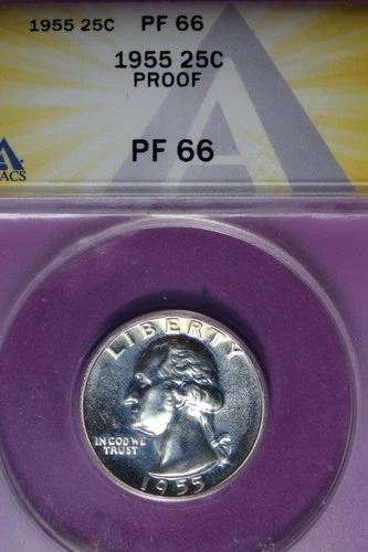 1955 ANACS 25C PF66 PROOF WASHINGTON QUARTER #B51435