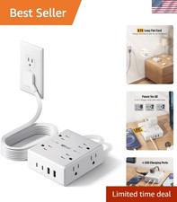 Flat Plug Surge Protector: 6ft Ultra-Thin Power Strip with 4 USB Charging Ports