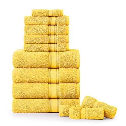 Luxury 12-Piece 100% Cotton Bath Towel Set with Zero Shedding and Ultra Absorbency
