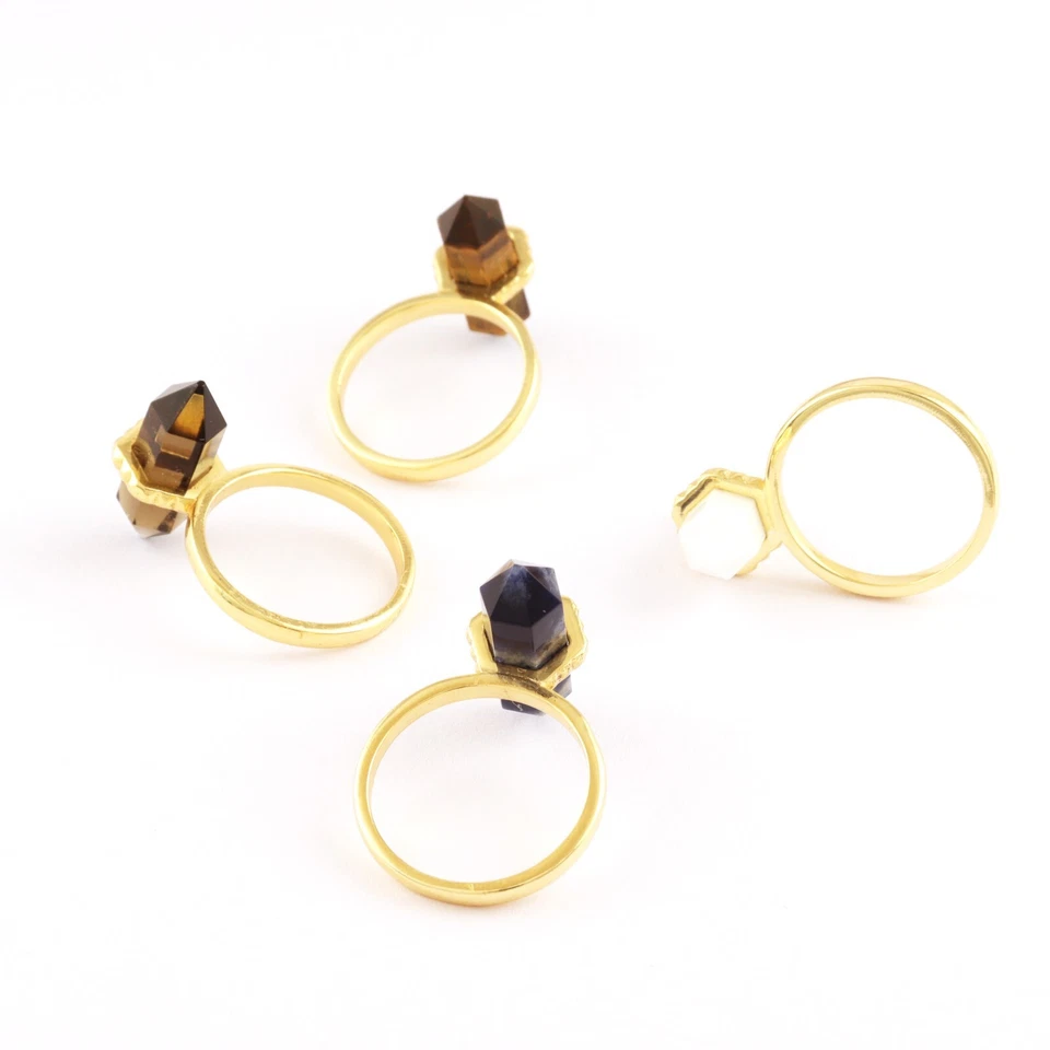 Bullet Shape Red Sunstone Gemstone Yellow Gold Plated Statement Ring Size 7 US - Image 3 of 3