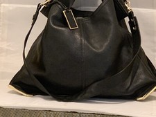 Vince Large Leather Tote Bag Shoulder Bag Black Handbag Gold Metal Excellent