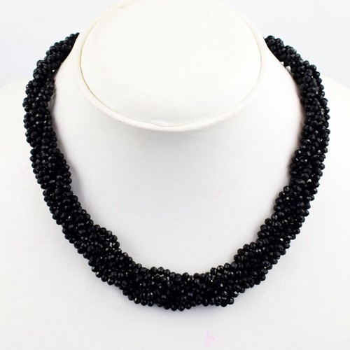 Faceted 303 Cts Natural Black Spinel Round Shape Beads Womens Necklace JK 49E371