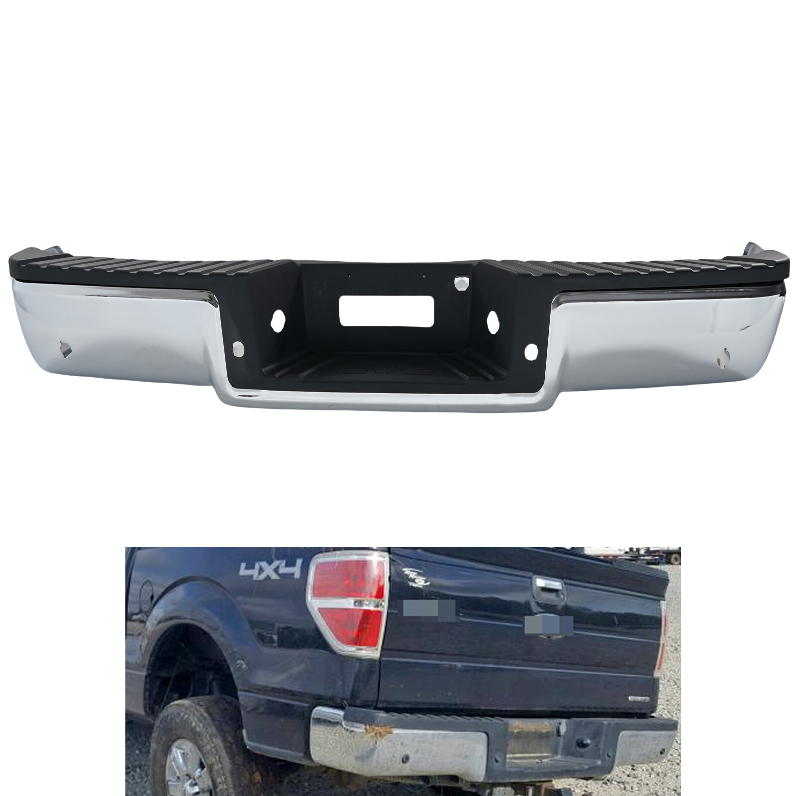 2004-2006 Ford F-150 Chrome Rear Step Bumper with Sensor Holes