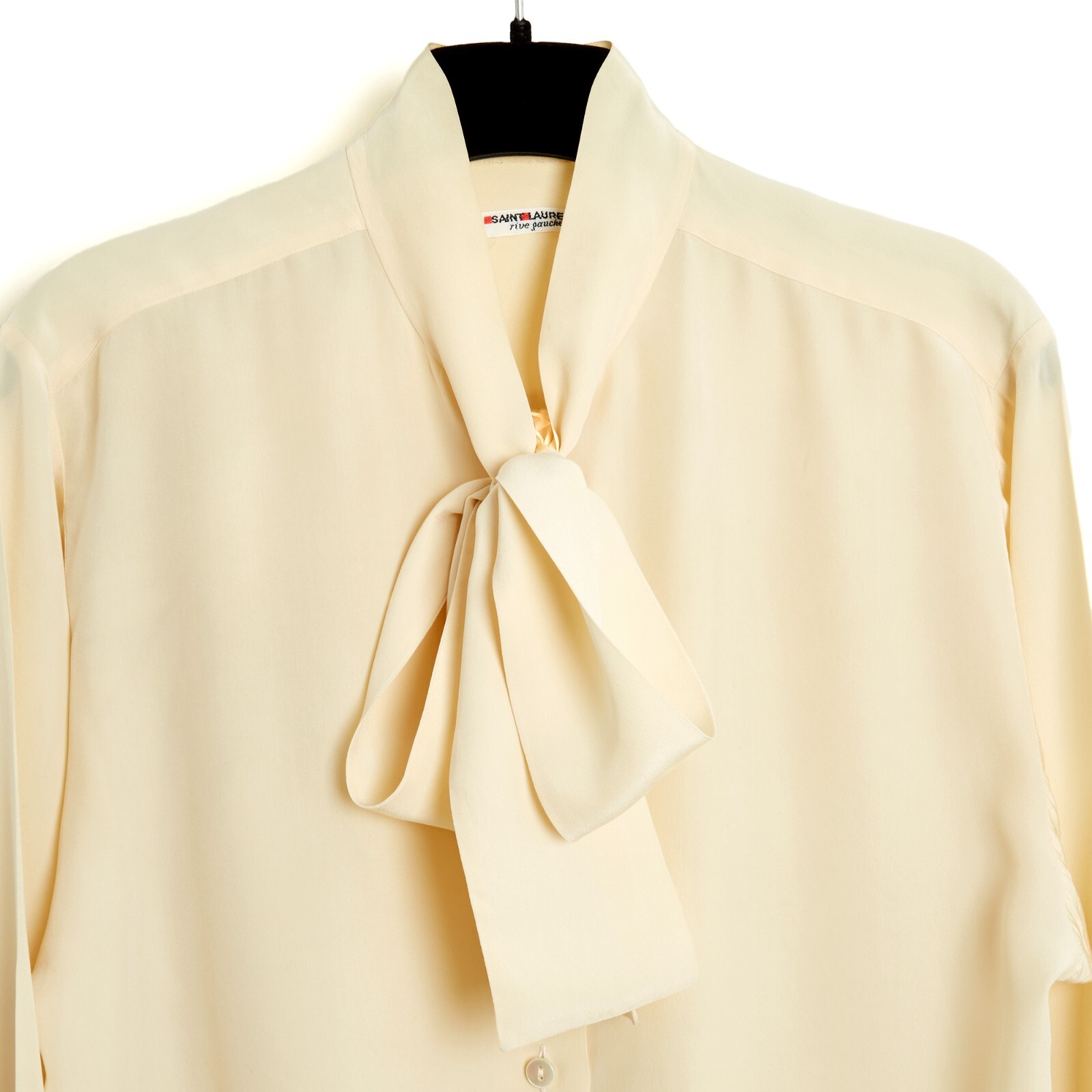 Yves Saint Laurent Rive Gauche YSL 1985s Top FR38 Ecru Silk Ascot Blo UK10 US