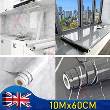 10Mx60cm Self Adhesive Vinyl Film Worktop Cupboard Door Marble Sticker Wallpaper