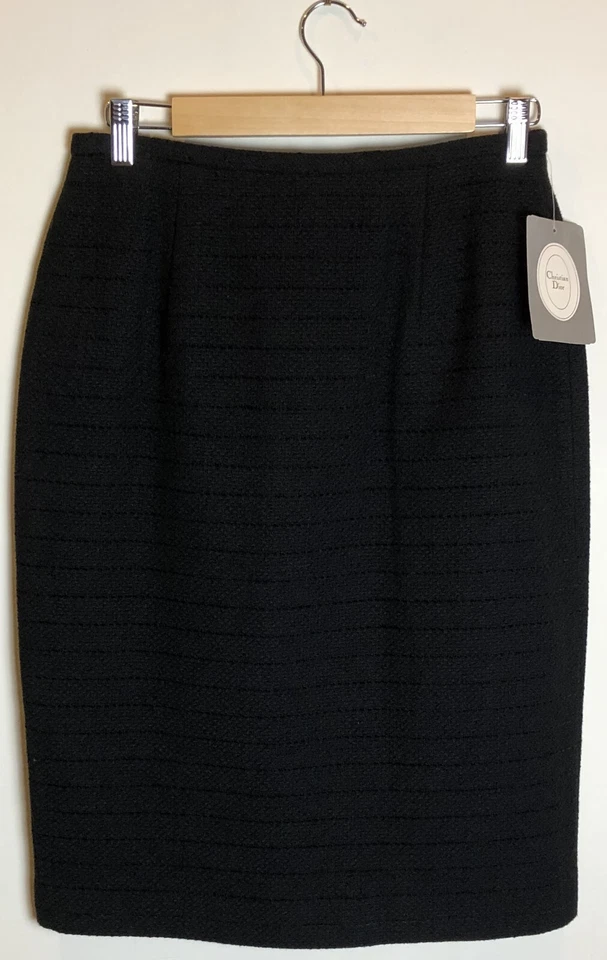 NUEVO CON ETIQUETAS Falda Vintage NUEVA CHRISTIAN DIOR Mujer Negra Mezcla Lana EE. UU. Talla 10 EE. UU.