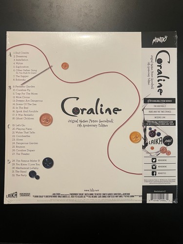 Coraline Soundtrack 15th Anniversary Mondo Black Button Disc Vinyl SHIPS FREE - Picture 2 of 3
