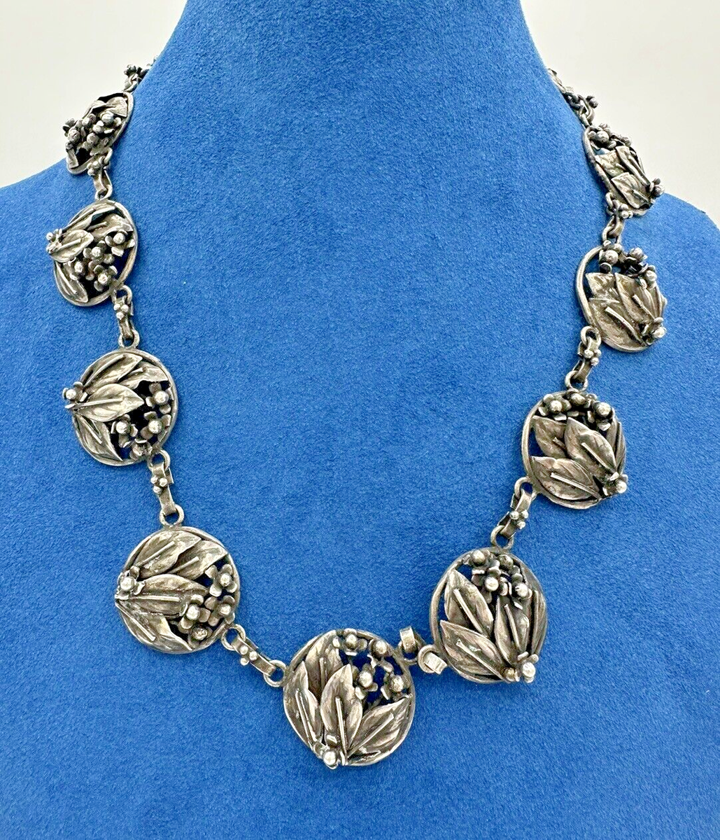 Vintage One Of A Kind Sterling Silver 925 Flower Leaf Choker  display picture 1