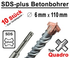 10 Stück SDS-plus Betonbohrer 6 x 110 mm Quadro Bohrer Hammerbohrer Steinbohrer