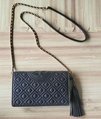 TORY BURCH Fleming Tassel Chain On Wallet Clutch Crossbody Authentic Used