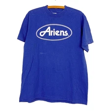 Jerzees Ariens Blue White Spellout Heavyweight Tee T-Shirt Medium