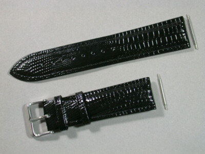hochwert Leder Uhrenarmband Eidechsenprägung Schwarz 22mm Edelstahlschließe 0671