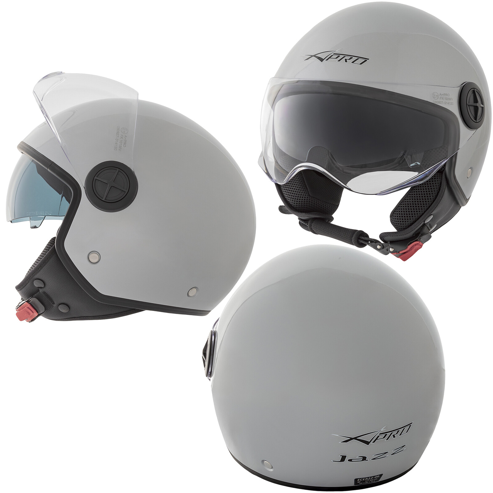 Jet Helmet Motorcycle Open Scratchproof Visor Sun Scooter ECE 22-06 Silver L