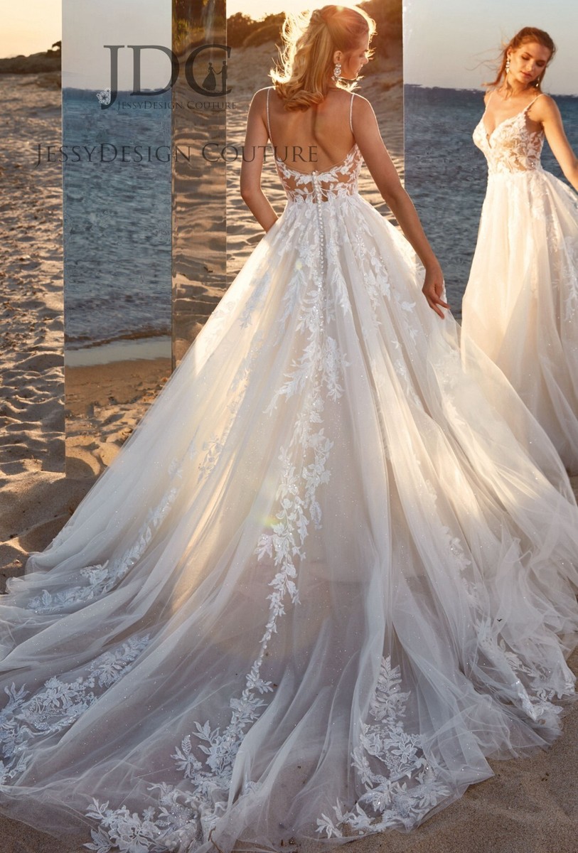 glitter floral and tulle layered wedding dress Stunning Glitter Tulle Wedding Dress with Floral Lace Appliques – Brydealo
