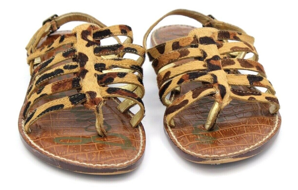 APL Sandali donna Sam Edelman S Hamilton pelliccia leopardata cinturino piatto taglia 6 5