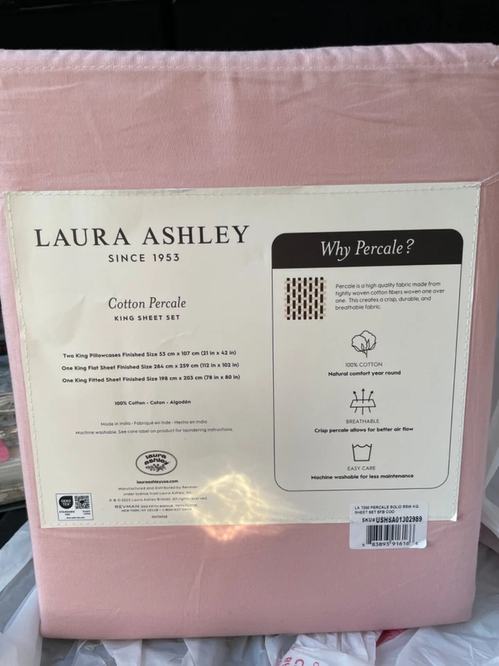 Nuevo Juego de Sábanas King Laura Ashley Algodón Sólido Percal ~Palo de Rosa~ Foto 3 de 4