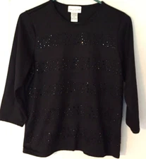 Rebecca Malone blouse size S women black 3/4 sleeves beaded