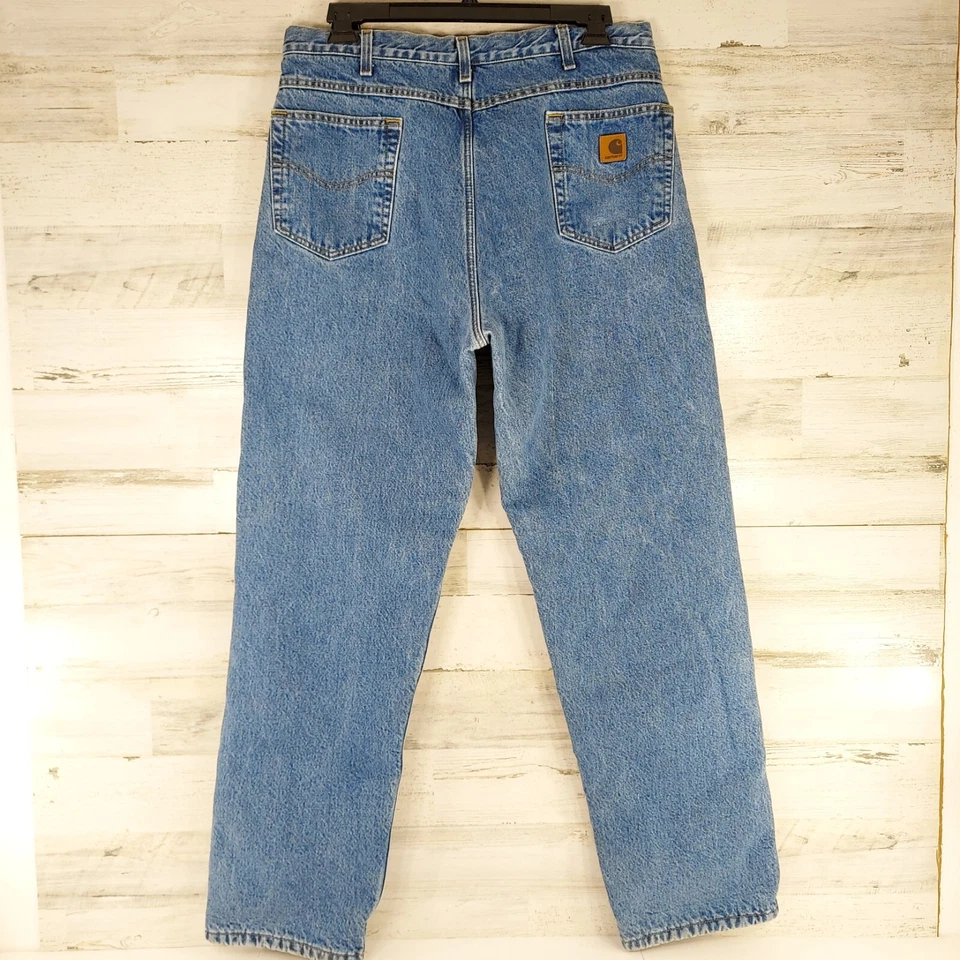 CARHARTT RELAXED FIT PIERNA RECTA POLAR FORRADO AZUL JEANS HOMBRE TALLA 36x34????? Foto 3 de 4