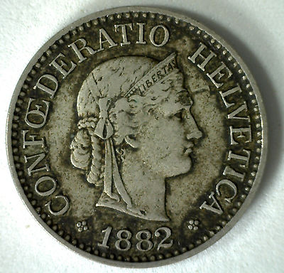 1882 Switzerland 10 Rappen Swiss Helvetia Copper Nickel 10 Cent