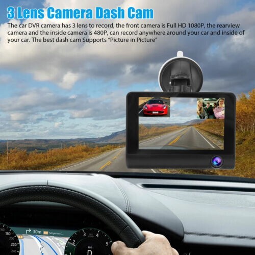 3 In 1 Touch Screen Dash Cam 4" 1080P 3 Lens Car DVR Recorder Front Rear Camera - Picture 7 of 23