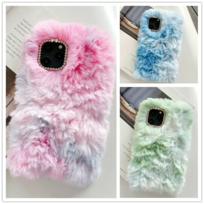 Bling Bunny Rabbit Fur Plush Fuzzy Fluffy Phone Case for iPhone