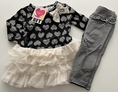 Kleid Leggings USA 80/86 festlich Mädchen Tutu Tunika elegant Fest Party  Herzen