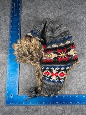 BabyGap Trapper Beanie Youth Large Gray Fair Isle Acrylic Poly Lined Ear Flaps