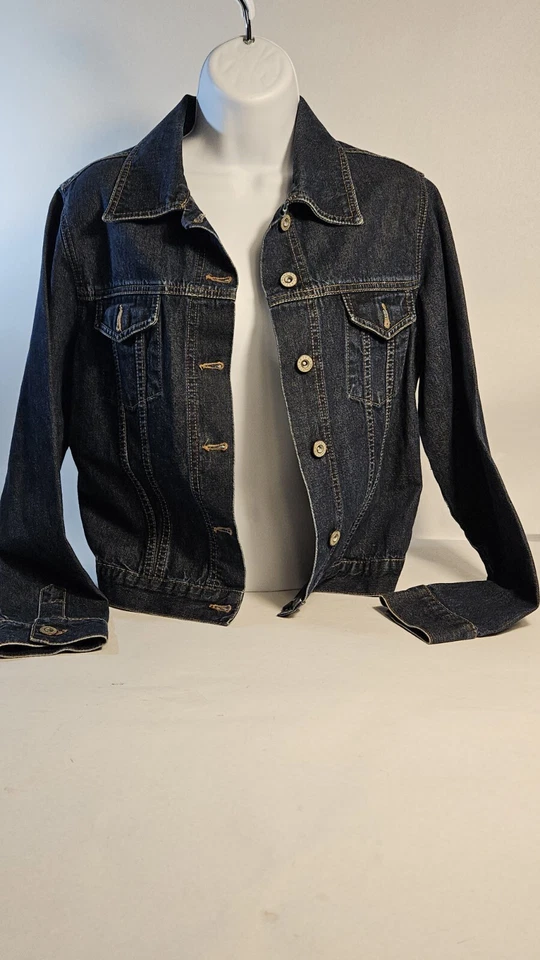 River Island Jeanswear Dark Blue Denim Jean Jacket Size Sm EUC - Image 2 of 4