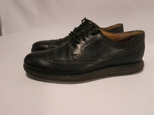 Cole Haan Mens 11.5 M Lunargrand Black Leather Wingtip Bluchers Shoes Wedge Sole - Picture 2 of 8