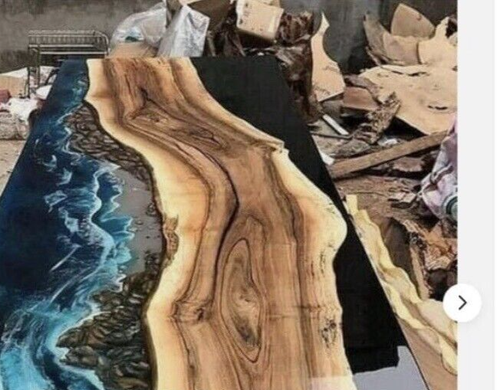 Ocean Epoxy Dining Table, Walnut Live Edge Living Room Furniture Table For Decor - Picture 2 of 3