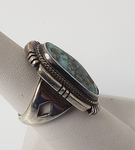 Anello Nativi Americani NA Misura 7,5 .925 Lt Blu Turchese Naturale F Charley Navajo - Foto 4 di 11