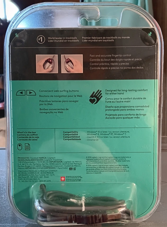 Logitech TRACKMAN Corded Trackball Mouse T-BC21 Wired 910-000806 NEW - Image 2 of 2