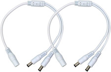 2-Pack White 1 to 2 Way DC Power Splitter Cable, Plug 5.5Mm X 2.1Mm, for CCTV Ca