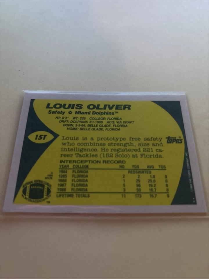 1989 Topps Traded - #15T Louis Oliver (RC) - Image 2 of 2