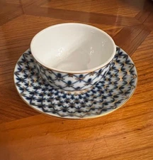 LOMONOSOV IMPERIAL RUSSIAN BLUE/WHITE With GOLD COFFEE ESPRESSO CUP & SAUCER