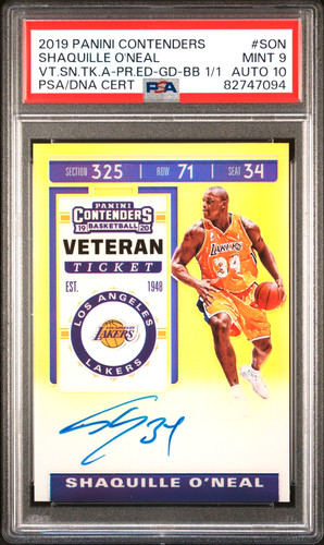 SHAQUILLE O'NEAL 1/1 2019 PANINI CONTENDERS PSA 9 w 10 AUTO 1 of 1 BLACK BOX