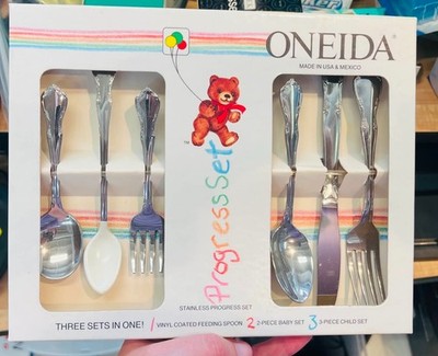 Vintage 1991 Oneida Michelangelo 6 Pc Baby Child Progress Set NOS Stainless