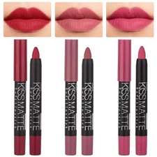 evpct 3Pcs Rub Red Rose Mauve Pink Matte Lipstick Lip Crayon Liner Pencil Pen...