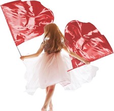 2 Pcs Set 32" Praise Dance Worship Flags with Scalable Rod for Kids Red