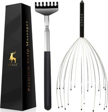USAGA 20 Fingers Head Massager Scalp Scratcher Extendable Black
