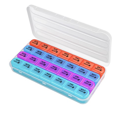 #ad 4 Week Pill Organizer Spill Proof 3D Clear Labels BPA Free Portable for Travel $14.48