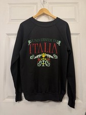 Vintage 80s Universita di Italia Crewneck Sweatshirt XL Black Made in USA Lion