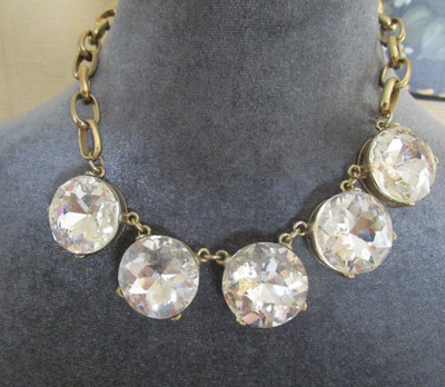 Express Gold Tone Chunky Chain Necklace Fashion Jewelry W Large Rhinestones