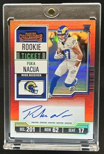 2023 Panini Contenders Puka Nacua Red Zone Ticket FOTL Rookie Auto RC #125b Rams