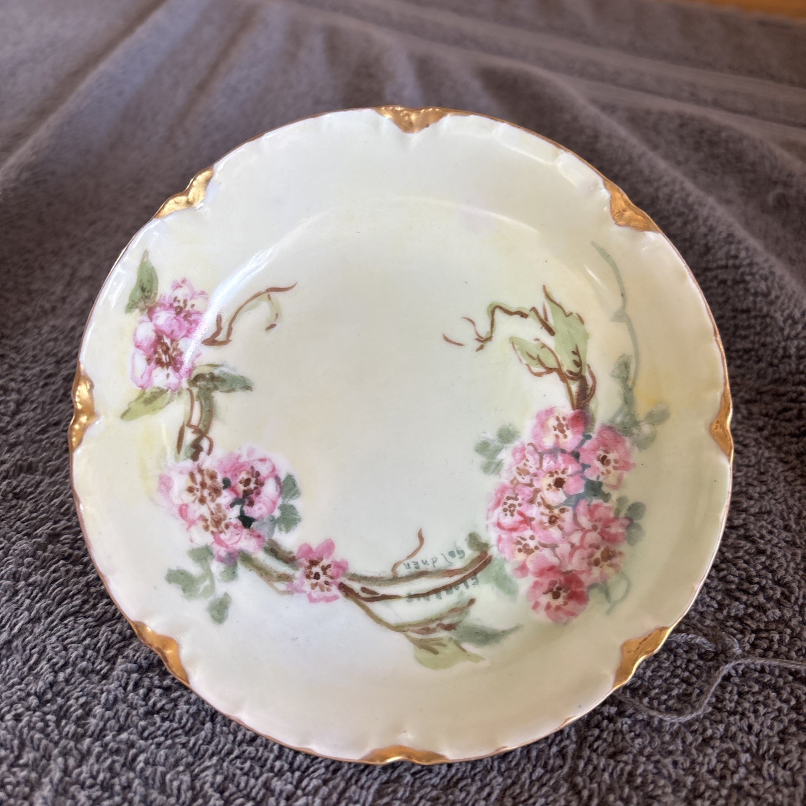 Antique Haviland Limoges Plate Poppies Gold Trim Plate 5” Wide France