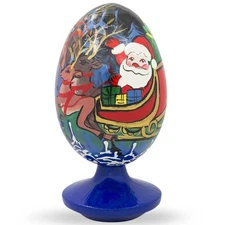 Santa, Reindeer in Winter Village Wooden Figurine 4.75 Inches