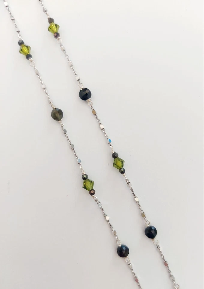 Collana in argento 925 con tormalina nera sfaccettata cristalli verdi e pirite - Immagine 4 di 4